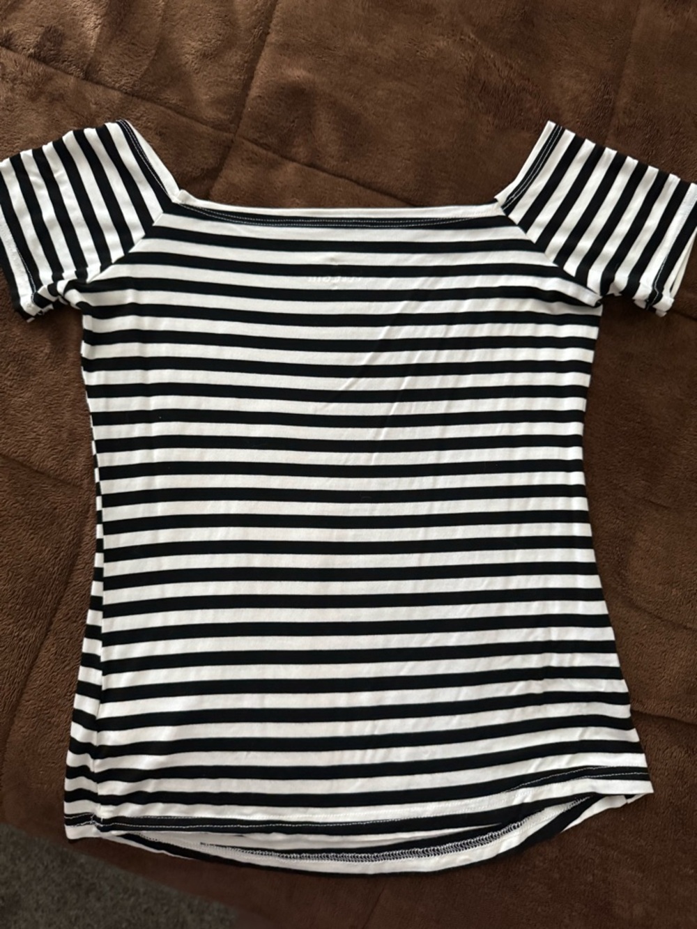 Black & White Striped Off-Shoulder Short Sleeve Top